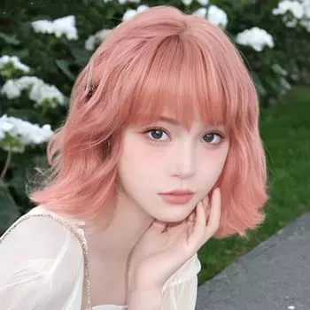 Парик HAIRCUBE, короткий розовый парик, парик для переодевания, волнистый парик, полный парик, перманентный макияж, популярный стиль Харадзюку, дамы, Лолита, маленькое лицо, косплей, термостойкий розовый