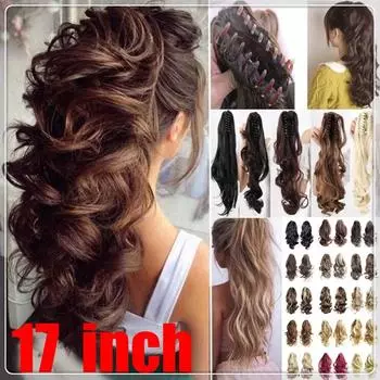 Парик из длинных волос, 17-дюймовый матовый высокотемпературный зажим из шелкового волокна с конским хвостом