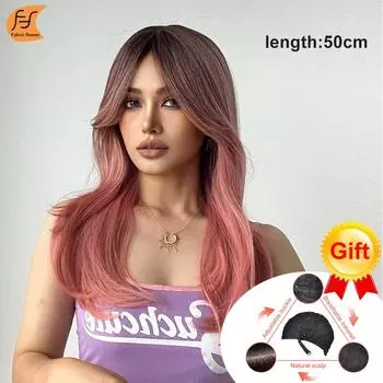 Парик из химических волокон с постепенными розовыми длинными вьющимися волосами в европейском и американском стиле