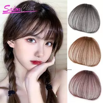 Парик из натуральных волос с косой челкой ручной работы и воздушная челка, имитация волос на голове, парик, цельное наращивание волос, черный