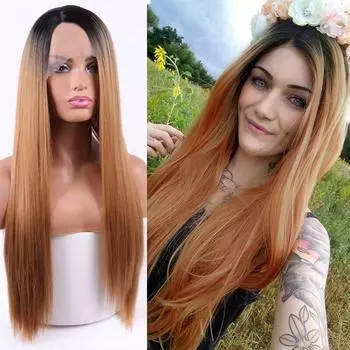 Парик из синтетического кружева спереди LISI HAIR, коричневый, омбре, парик с естественной длиной волны, подходит для чернокожих женщин, термостойкий