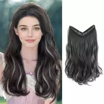 Парик из синтетического волокна Bybrana с выделенными волнами V-образной формы с четырьмя картами, черный, коричневый