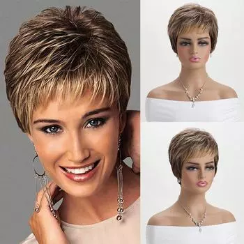 Парик из синтетического волокна в европейском американском стиле с кружевом спереди, термостойкий, для ежедневного использования, натуральный, короткий, прямой, пушистый