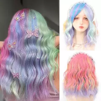 Парик из термостойкого синтетического материала Rainbow с лапшой быстрого приготовления Bob, подходит для косплея, Хэллоуина и карнавала