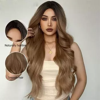 Парик из волокна, парик из волокна высокой температуры, коричневый, средний градиент, длинные вьющиеся волосы, химический женский парик 71cm