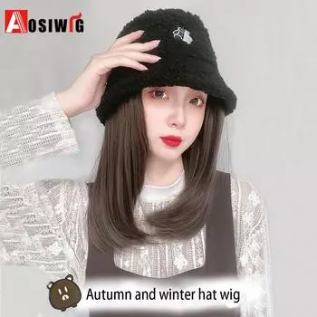Парик из волос Aosiwig, рыбацкая шляпа, женская осенне-зимняя шапка, парик, одна модная модная имитация волос, парик из волос на ключицах, шляпа