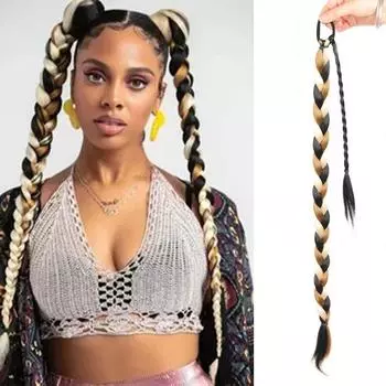 Парик из жареного теста смешанного цвета, длинная коса, хвост, женский парик, термостойкий парик из волокна, парик с косой, хвост, парик прост и естественен в ношении