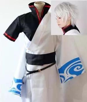 Парик-кимоно в стиле Гинтама Саката Гинтоки из полиэстера, роскошный комплект из 6 предметов, костюм размера L FB-Cosplay + белый