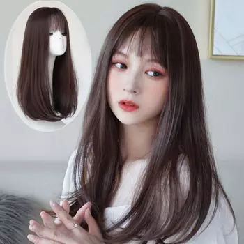 Парик KOMORE Длинный коричневый прямой парик Twintail Косплей коричневые волосы Кроссдрессинг Маленькое лицо парик A BW Женский коричневый