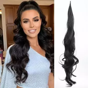 Парик с конским хвостом для девочек, длинная вьющаяся коса с хвостом, волшебная палочка, длинная вьющаяся коса с хвостом, естественная и удобная