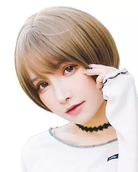 Парик короткий боб термостойкий полный парик черный волосы коричневый серый синий натуральный круглый силуэт парик сетка в комплекте круглый короткий светло-коричневый [TefuRe] D-3110-Lbr светло-коричневого