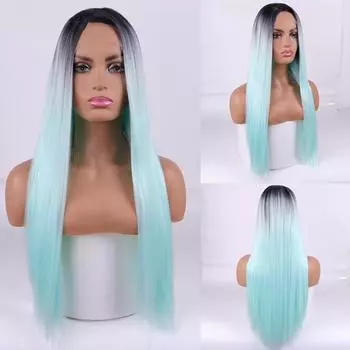 Парик MERISIHAIR из синтетического кружева спереди, черный, голубой, с омбре, парик с естественной длиной волны, подходит для чернокожих женщин, термостойкий