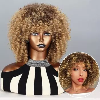 Парик MERISIHAIR Ombre Blonde, синтетические волокна, вьющиеся волосы, парики для женщин, пушистая прическа, вечерние, обычный вьющийся парик 30cm