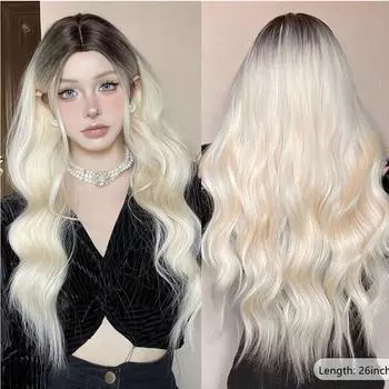 Парик омбре блонд длинные волнистые парики с челкой натуральный парик с пробором посередине термостойкие синтетические волосы для ежедневного использования на вечеринках