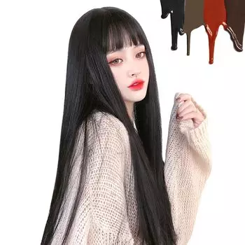 Парик Peacoco Полный парик Длинные прямые черные волосы Красный Harajuku Субкультура Кроссдрессинг Косплей Парик для прогулок на работу Маленькое лицо Натуральный популярный парик чёрный