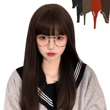 Парик Peacoco Полный парик Длинные прямые черные волосы Красный Harajuku Субкультура Кроссдрессинг Косплей Парик для прогулок на работу Маленькое лицо Натуральный популярный парик шоколадный