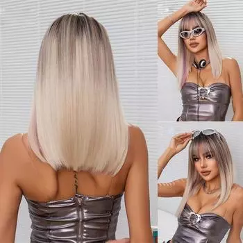 Парик Qi Bangs в стиле панк, бежевый длинный парик с полной головой, женский, натуральные, бесшовные, прямые волосы 48cm