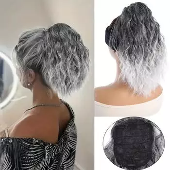 Парик с эффектом водной ряби и хвостиком, 12 дюймов, короткий синтетический шнурок, ремешок для парика с регулируемой заколкой-гребнем, подходит для всех случаев