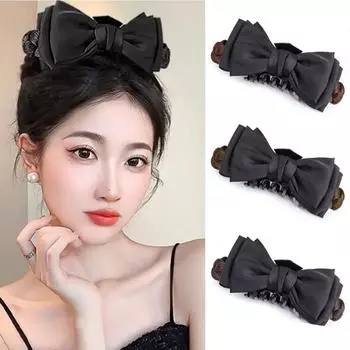 Парик с бантом и коготками, синтетический, женский, элегантный, с бантом, принцесса, ветровой, с пучком, интегрированный, стильный, принцесса, парик, с пучком 15CM