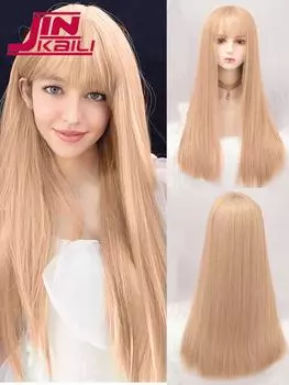 Парик с длинными прямыми волосами с воздушной челкой, длиной 26 дюймов, подходит для женской вечеринки, повседневной одежды и косплея.