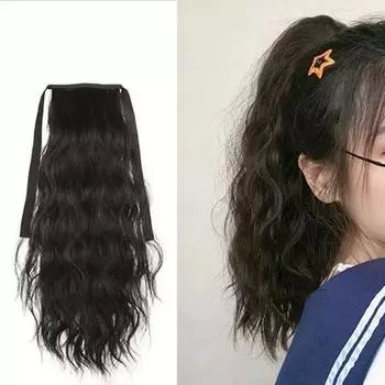 Парик с хвостиком, натуральный, удобный для ношения, пушистый, окрашенный, гладкий, инструмент для макияжа, высокотемпературный шелк, длинный, кудрявый, для дома темно-коричневого