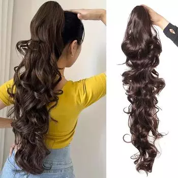 Парик с хвостом с большой волной, длинный вьющийся парик из синтетического волокна с несколькими волосами для ежедневного использования, подходит для базовых стилей всех женщин.