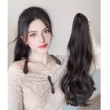 Парик с хвостом с захватом и завивкой, с большими волнами, натуральный и бесследный термостойкий женский синтетический парик