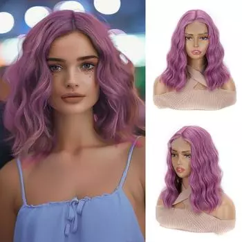 Парик с волнистыми слоями для чернокожих женщин, средняя часть, швейцарские кружевные передние вьющиеся волнистые термостойкие синтетические парики 30cm