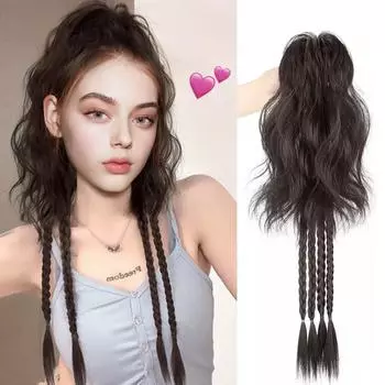Парик с высоким хвостом, женские длинные волосы, заколка для волос, волнистая рябь, вьющиеся волосы без ощущения падения, наполовину завязанный хвост, искусственная коса