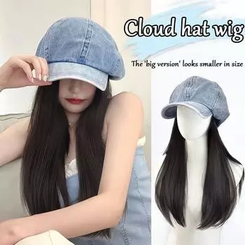 Парик-шляпа для девочек, синтетический ретро-джинсовый парик-берет, натуральный парик-ободок, подходящий для Хэллоуина и Рождества