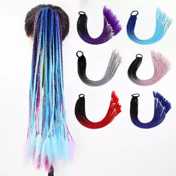 Парик Синтетический цветной плетеный хвостик для наращивания волос с эластичной резинкой, противоскользящий E