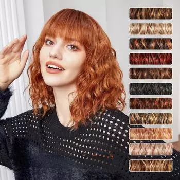 Парик средней длины для женщин в европейском и американском стиле, натуральный вид, переднее кружево, термостойкое синтетическое волокно, мелкие кудри, парик с челкой