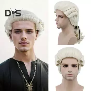 Парик судьи, натуральный, из высокотемпературного волокна, для мужчин и женщин, костюм на Хэллоуин, косплей, адвокат, длинные вьющиеся синтетические волосы, волнистая накладка на волосы серый