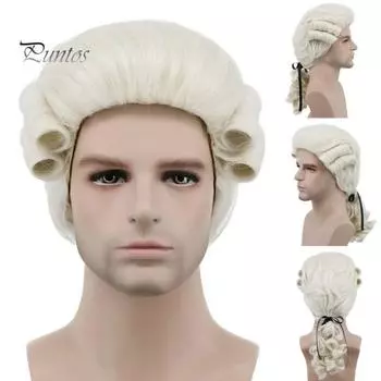 Парик судьи, натуральный, из высокотемпературного волокна, для мужчин и женщин, костюм на Хэллоуин, косплей, адвокат, длинные вьющиеся синтетические волосы, волнистая накладка на волосы серый