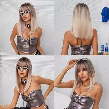 Парик в стиле панк, натуральный бесшовный ци-челка, бежевый длинный парик с прямыми волосами, женский, с полной головой 48cm