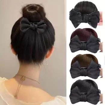 Парик WTB Synthetic Wig Claw Clip Doughnut Bun Hairpin Термостойкое химическое волокно Элегантный черный бежевый бант Doughnut Bun Hairpin 15CM