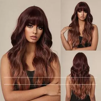 Парик женский длинные волосы постепенное изменение каштановые длинные вьющиеся волосы большие волны естественная имитация женская группа мода белый полный капюшон