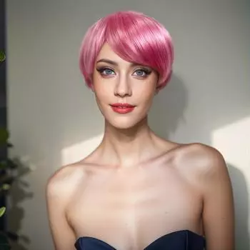 Парик женский косая челка пушистые короткие волосы косплей розовые короткие прямые волосы химический волокнистый головной убор
