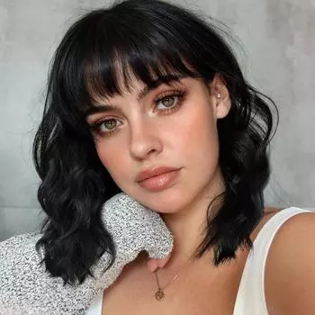 Парик женский в европейском и американском стиле с кружевом спереди, термостойкий, синтетический, волнистый, с прямой челкой, женские, средней длины, с волнистыми локонами