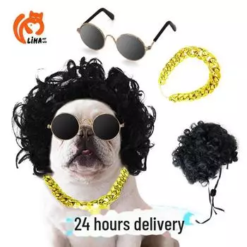 Парики для домашних животных: Накладные волосы для собак и кошек, аксессуары на Хэллоуин, кудрявые и прямые прически 40gA set, dog afro чёрный