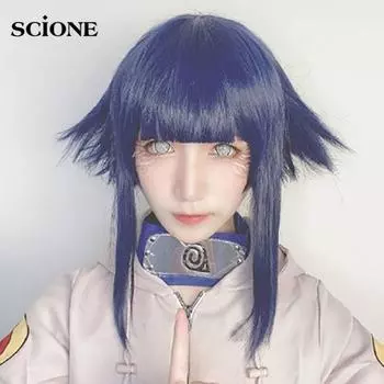Парики для косплея аниме, синий парик, парик Хината Хьюга, вечерние парики, женский парик, реквизит для косплея синий