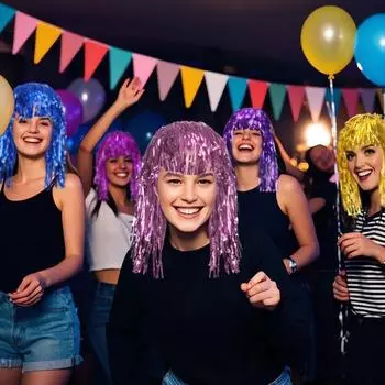 Парики из фольги для взрослых, блестящие парики из мишуры для карнавальных костюмов, блестящие парики из металлической мишуры, маскарадная диско-колпа для фотобудки, реквизит, принадлежности для косплея розы красного