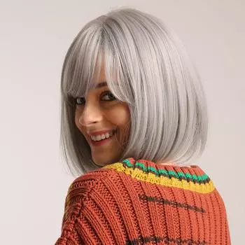 Парики из натуральных волос с челкой, короткие парики из натуральных волос с сеткой для волос, термостойкие, синтетические для женщин, косплей SS161-1