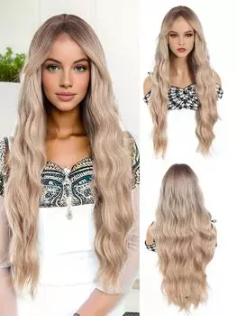 Парики из синтетического волокна с челкой из восьми символов для женщин, длинные волнистые парики для начинающих, парики для вечеринок, Хэллоуина, Рождества и повседневного использования 30inch