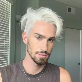 Парики Новые мужские парики Стиль Короткий парик Прямой парик Серебристо-серая боковая часть Красивый модный тренд Популярные Ins Термостойкое волокно