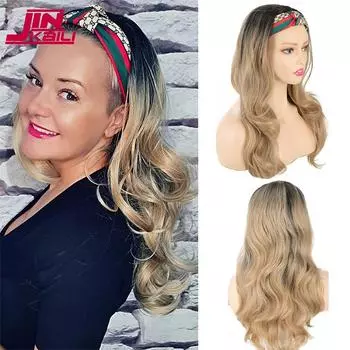 Парики с повязкой на голову для женщин, длинные синтетические волнистые натуральные парики с повязкой на голову, парик для наращивания волос
