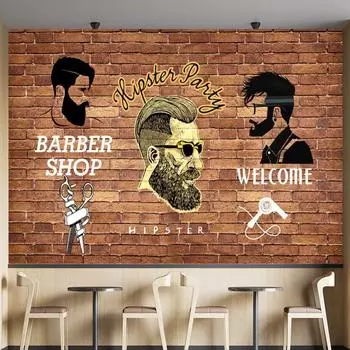 Парикмахерская Обои Стрижка Фреска 3D Ручная Роспись Ретро Парикмахерская Фон Обои 3D Промышленный Декор Обои 200 cm(W) x 140 cm(H)