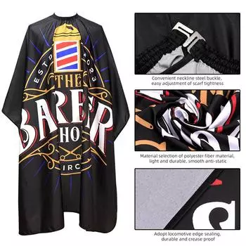 Парикмахерская ткань для стрижки с щеткой Парикмахерский фартук Накидка для стрижки Парикмахерское платье Парикмахерское пальто Аксессуар для парикмахерского салона чёрный