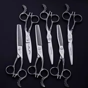Парикмахерские ножницы профессиональные ножницы для стрижки волос 6 дюймов 5 шт комбинированный набор парикмахерские ножницы Straight & 7CR & Fine Polished & 17 & 70 & 304 & 8