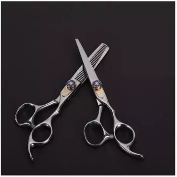 Парикмахерские ножницы с синим винтом like the picture-flat серебряный